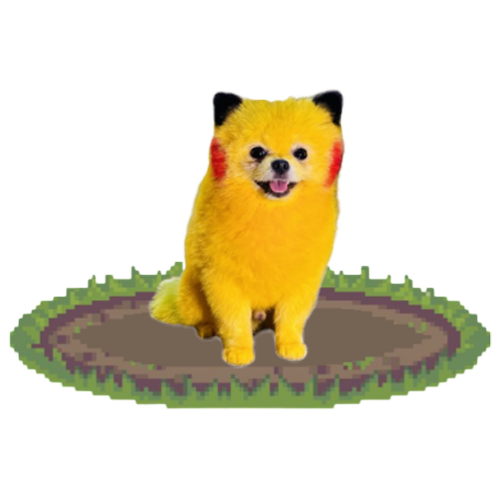 ZAZA THE DOG - Pixelated Yellow Pomeranian on grass platform